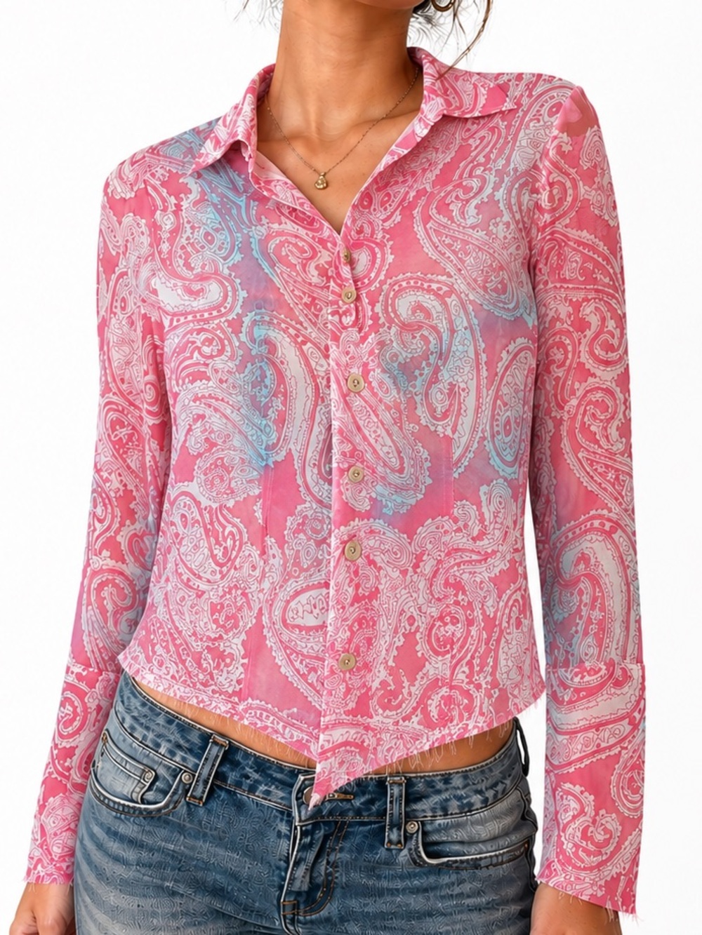 Diesel Pink & white Paisley Top with Blue Accent